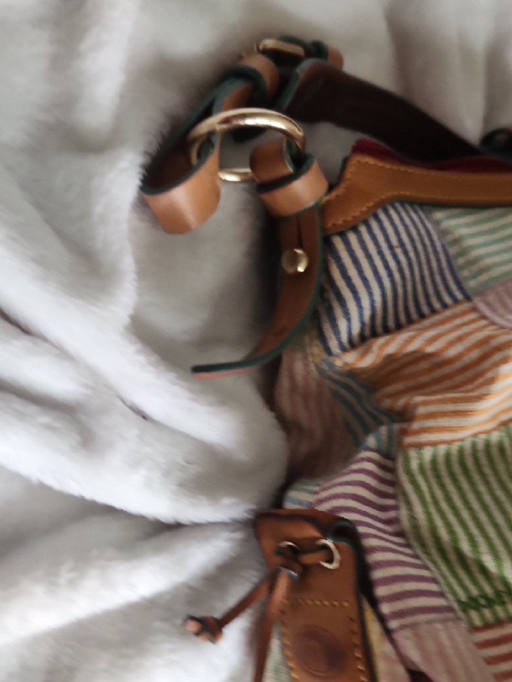 Dooney & Bourke Pastel Patchwork Striped Canvas Shoulder Bag - Picture 4 of 5